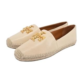 【TORY BURCH】ELEANOR 金字LOGO麻料草編平底鞋(米白)