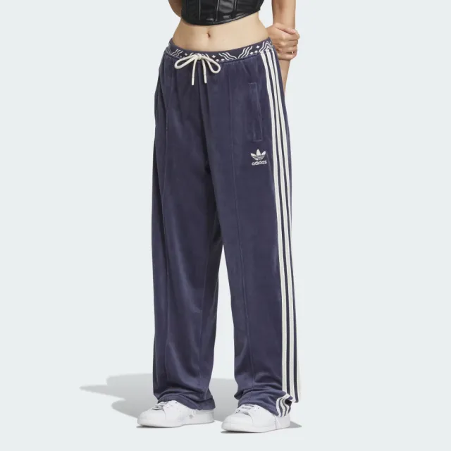 【adidas 愛迪達】長褲 女款 運動褲 三葉草 亞規 新年 VELOUR SST PANT 藏青 IX4231