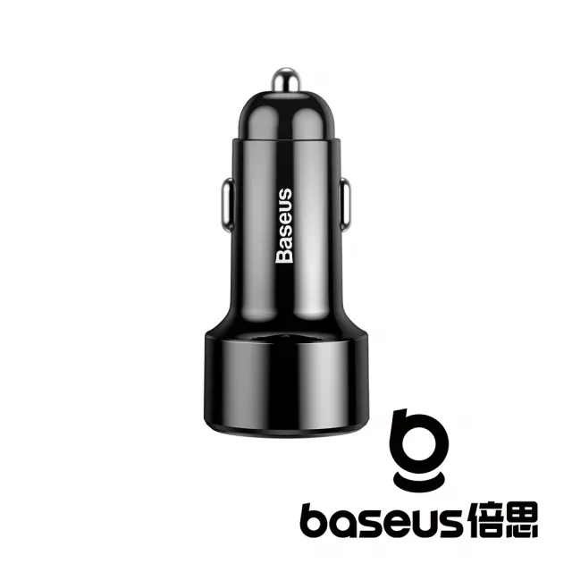 【BASEUS】魔力系列 PPS數顯 Type-C PD + QC 智慧雙快充車充45W 黑色(公司貨)