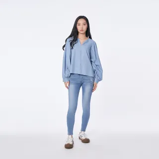 【5th STREET】女裝顯瘦剪裁窄管褲-石洗藍