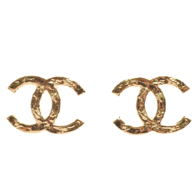 CHANEL 香奈兒 經典不規則壓紋雙C LOGO造型穿式耳環(金色ABC502-OR)