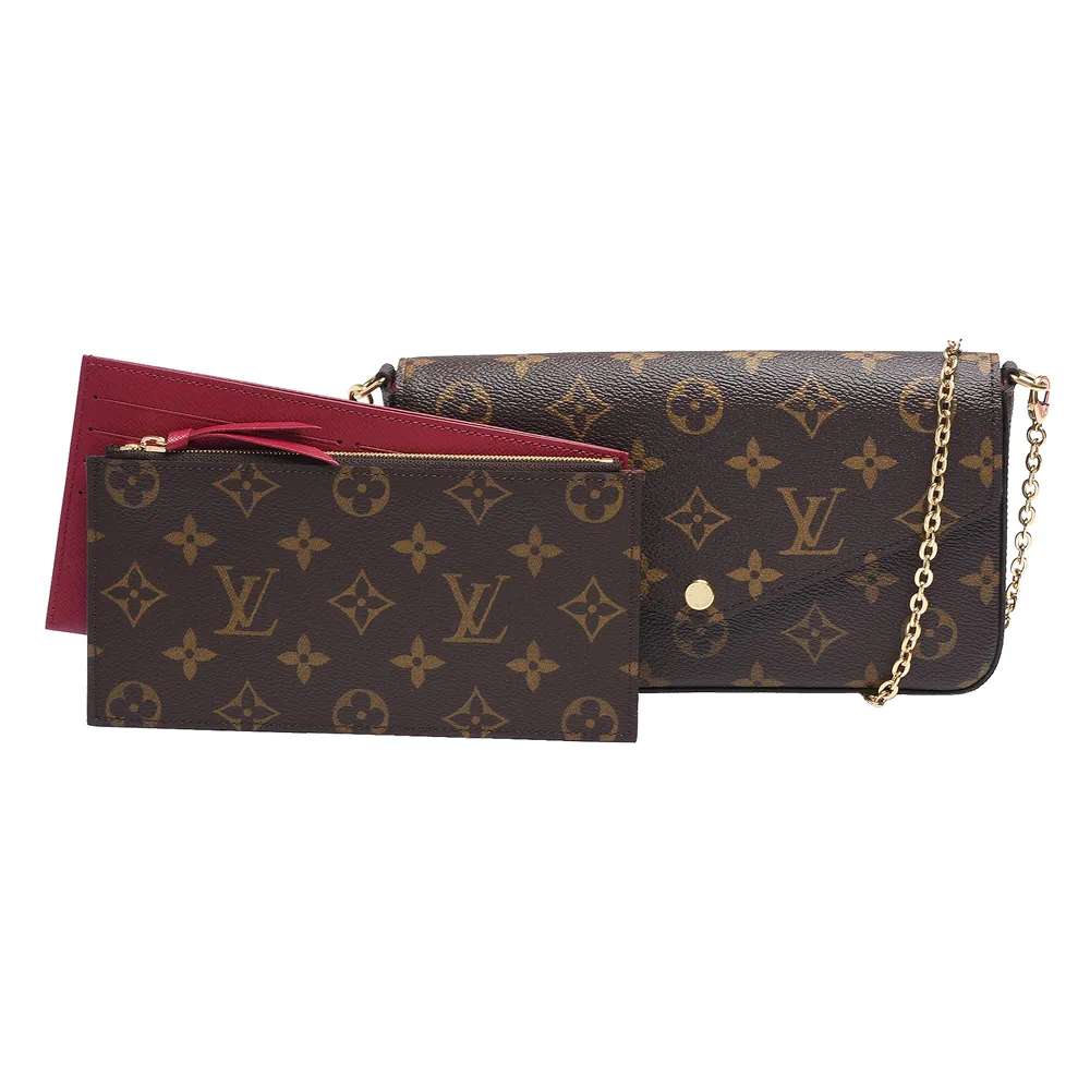 【Louis Vuitton 路易威登】M81896 Felicie Pochette系列Monogram帆布WOC鍊帶手拿/斜背包(紫紅色)