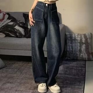 【Amirr 艾米爾】★美式復古大碼闊腿牛仔褲(女上衣/長褲/直筒褲)