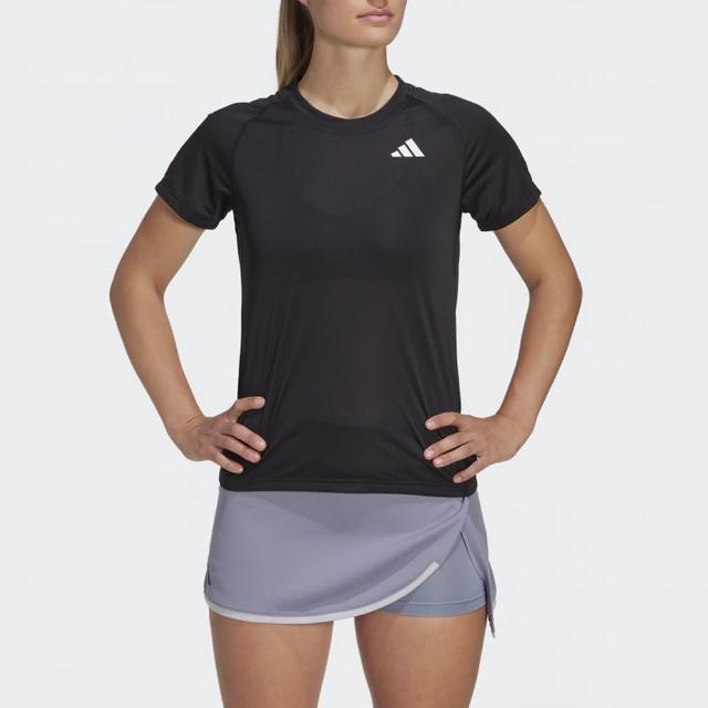 【adidas 愛迪達】上衣 女款 短袖上衣 運動 亞規 CLUB TEE 黑 HS1450