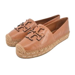 【TORY BURCH】INES 皮革草編厚底鞋(棕褐)