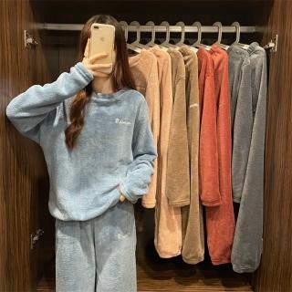 【D.studio】韓版珊瑚絨加絨加厚暖暖睡衣套裝(毛衣 長袖上衣 女裝 衣服 寬鬆上衣 發熱衣 長袖t恤 S294)