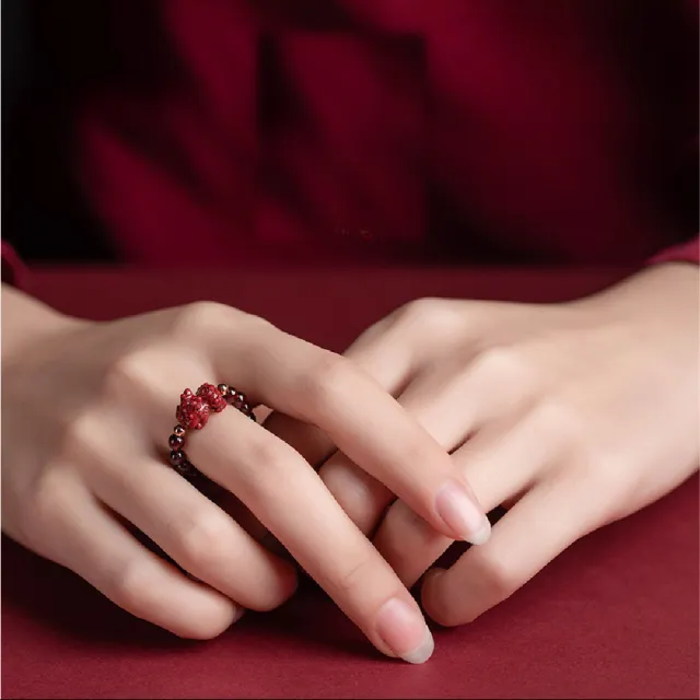 【赫本珠寶】轉運朱砂貔貅石榴石戒指-財運滾滾(戒指)