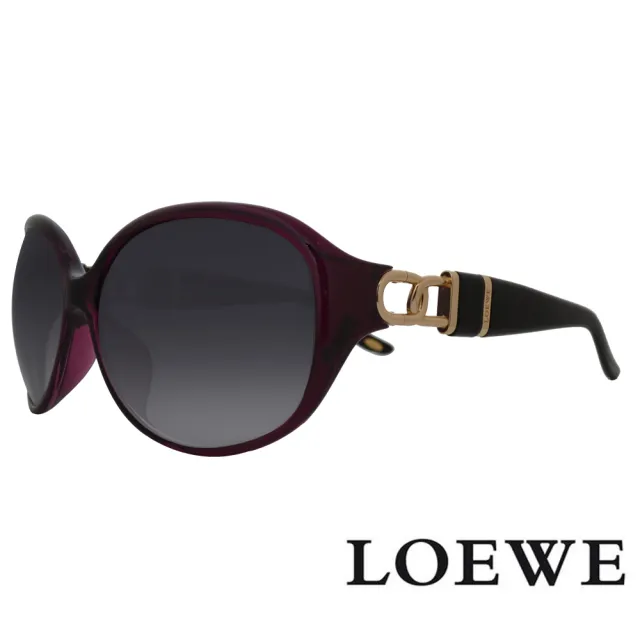 【LOEWE 羅威】金屬環扣質感太陽眼鏡(暗紫/金 SLW784G-09PW)