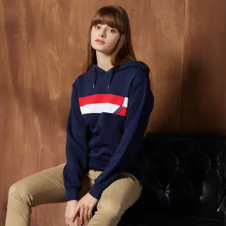 【NAUTICA】女裝 跳色條紋長袖帽T(藍)