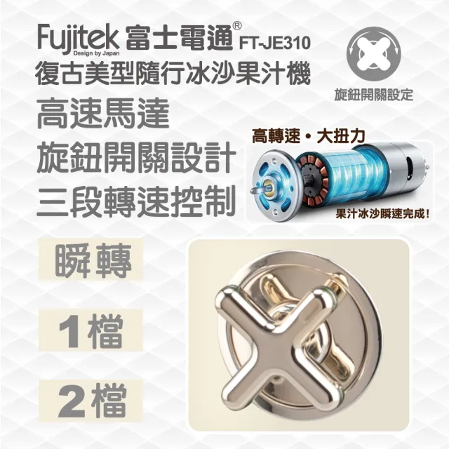 【Fujitek 富士電通】復古美型隨行冰沙果汁機 FT-JE310(新鮮果汁/冰沙製作/醬料製作)