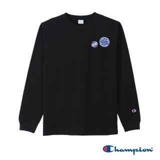 【Champion】官方直營-CASUAL圓領印花布章上衣(黑色)