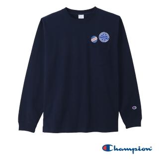 【Champion】CASUAL圓領印花布章上衣(深藍色)