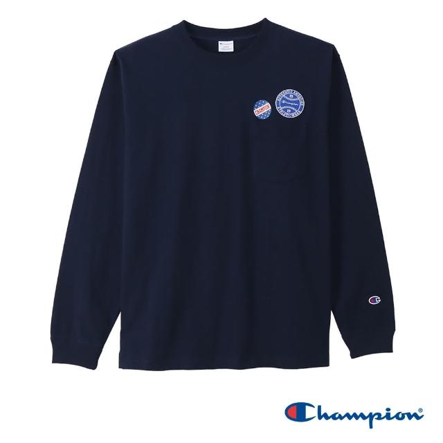 【Champion】CASUAL圓領印花布章上衣(深藍色)