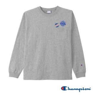 【Champion】CASUAL圓領印花布章上衣(灰色)
