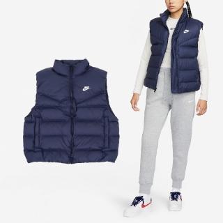 【NIKE 耐吉】背心 NSW Windrunner 女款 藍 白 保暖 羽絨 立領 拉鍊口袋 外套 風衣 夾克(FZ1104-451)