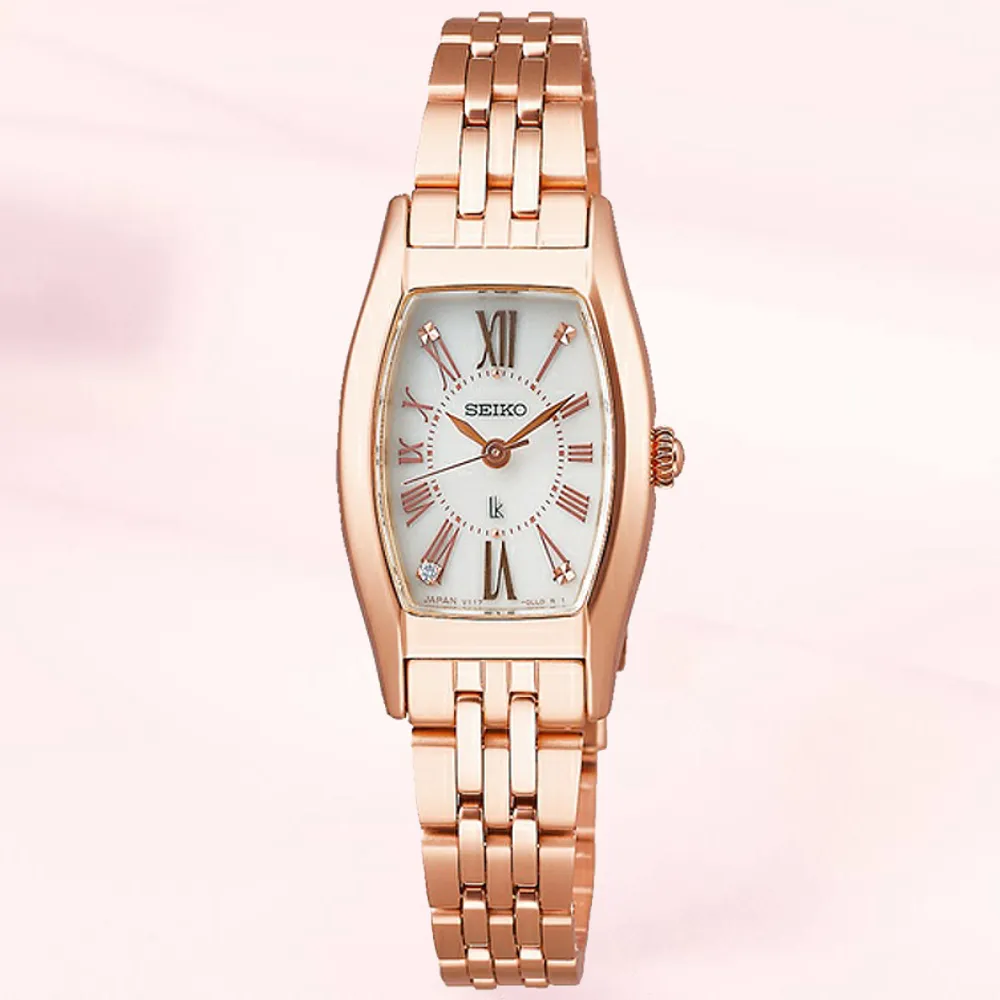 【SEIKO 精工】LUKIA系列 酒桶形 玫瑰金 太陽能腕錶 母親節 禮物 推薦(SUP440J1/V117-0EE0P)