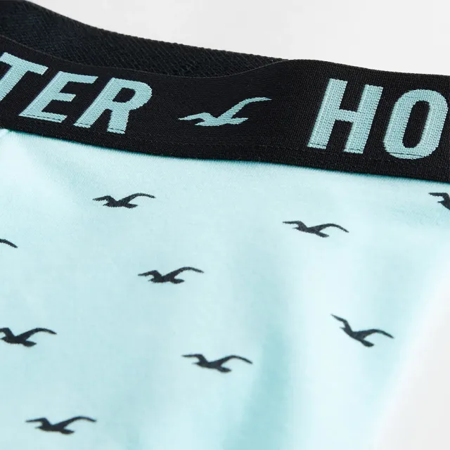 【HOLLISTER Co】HCO 海鷗 經典刺繡滿版小海鷗文字貼身平口男內褲-水藍色(平輸品)