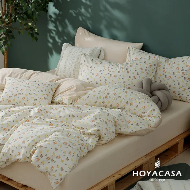 【HOYACASA  禾雅寢具】100%精梳棉兩用被床包組-奶油熊熊(單人-天絲入棉30%)