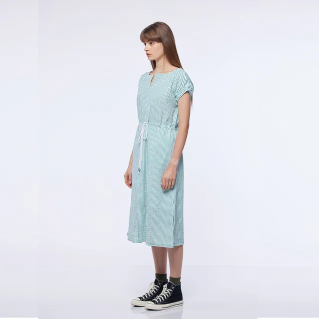 【NAUTICA】女裝 簡約條紋短袖洋裝(綠)