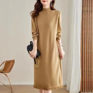 【ONEY 歐妮】★寬鬆造型不收邊連身裙(洋裝/一件式/女裝/長袖)