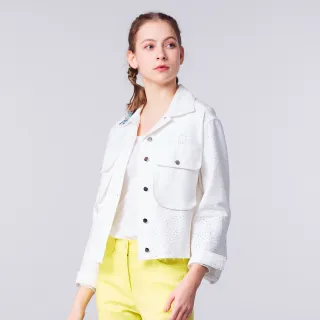 【GLORY21】速達-網路獨賣款-純棉休閒繡花短夾克外套(白色)