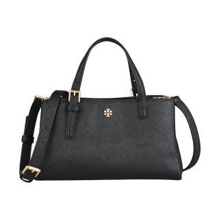 【tory burch】tory burch emerson小雙t金字logo防刮牛皮磁釦拉鍊式手提/斜背托特包(迷你/黑)