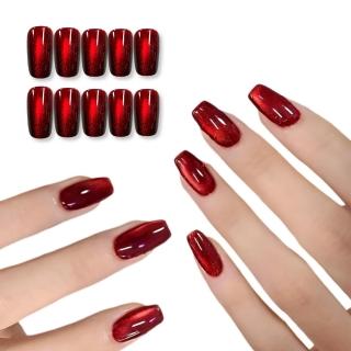 【Paula’s Nail 寶拉美甲】鏡面貓眼系列 - 火焰之舞長T(穿戴甲 指甲貼 凝膠指甲 美甲貼 指甲貼片)