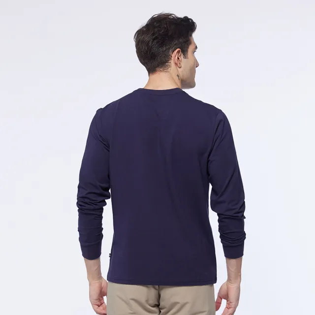 【NAUTICA】男裝 品牌帆船印花口袋長袖T恤(藍)