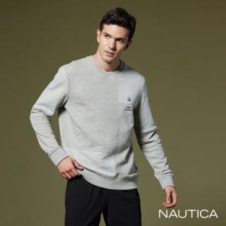 【NAUTICA】男裝 不對稱拼接剪裁大學T(灰)