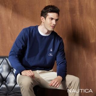 【NAUTICA】男裝 不對稱拼接剪裁大學T(深藍)