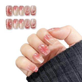 【Paula’s Nail 寶拉美甲】鏡面貓眼系列 - 微燻煙花短方(穿戴甲 指甲貼 凝膠指甲 美甲貼 指甲貼片)