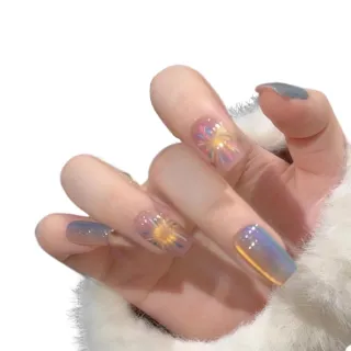 【Paula’s Nail 寶拉美甲】貓眼系列 - 藍漸層煙火短方(穿戴甲 指甲貼 凝膠指甲 美甲貼 指甲貼片)