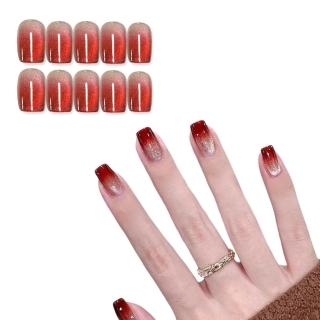 【Paula’s Nail 寶拉美甲】鏡面貓眼系列 - 微醺酒紅短方(穿戴甲 指甲貼 凝膠指甲 美甲貼 指甲貼片)
