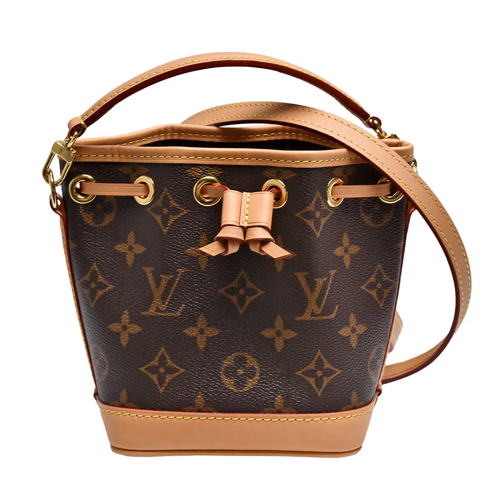 【Louis Vuitton 路易威登】M81266 NANO NOE系列Monogram帆布牛皮飾邊手提/斜背水桶包