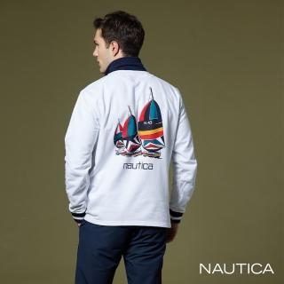 【nautica】男裝 帆船印花長袖拉鍊polo衫(白)