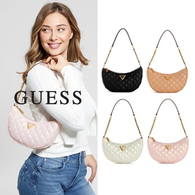 【GUESS】菱格金鍊半月肩背包(四色任選)