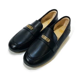 【SM】個性金屬釦羊皮紳士平底樂福鞋(黑色)