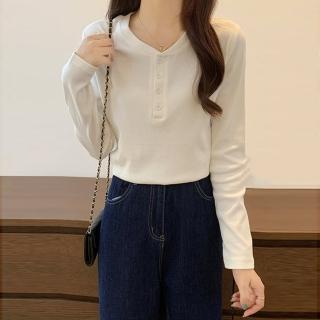 【Amirr 艾米爾】★薄款半開領純色打底上衣(女上衣/長袖/內搭)