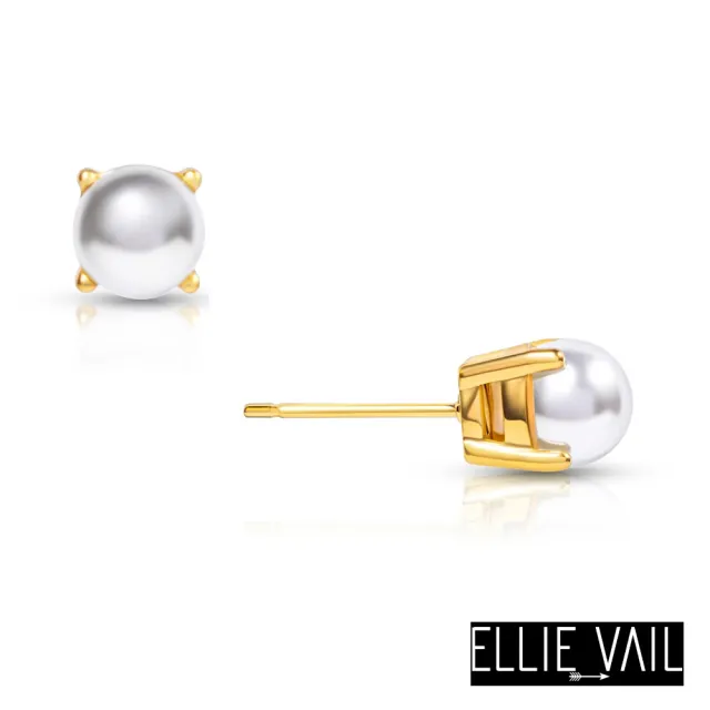 【ELLIE VAIL】邁阿密防水珠寶 4爪鑲嵌珍珠耳環 典雅金色耳環 Constance(防水珠寶)
