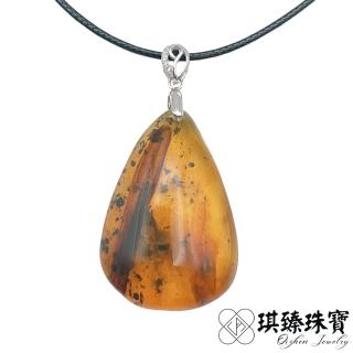 【琪臻珠寶】天然琥珀水滴造型純銀項鍊(S925純銀 隨機出貨 干邑色緬甸琥珀 母親節禮物)