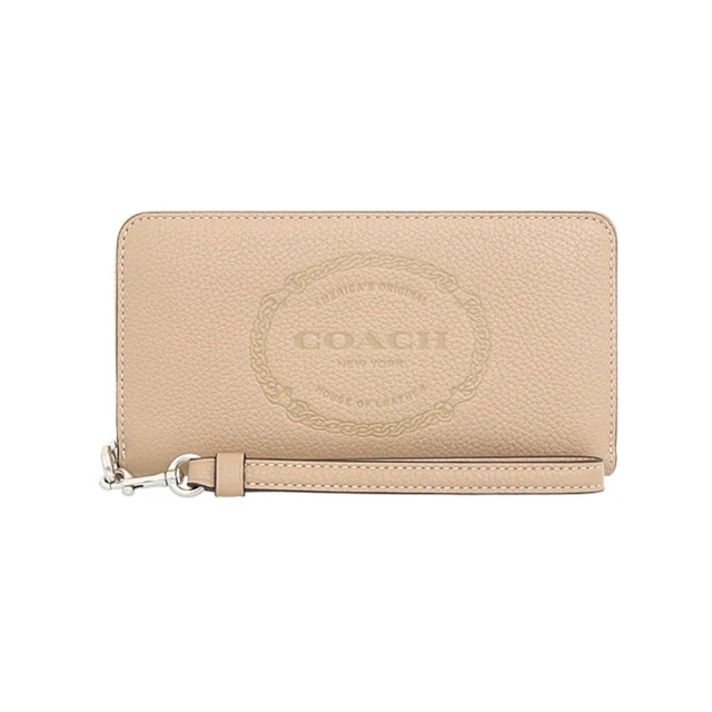 COACH 簡約經典字母C字LOGO素面皮革翻蓋斜背包(淺紫