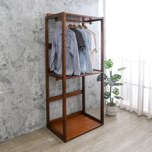 【柏蒂家居】珀爾2.7尺開放式實木衣櫃-雙吊桿(兩色可選)