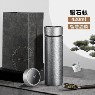 【GER 泰】溫度顯示純鈦真空保溫杯420ml禮盒 鑽石銀(保溫瓶/隨行杯/環保杯/附提袋)
