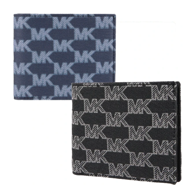 Michael Kors COOPER系列 銀字LOGO 織布拼接皮革 8卡 雙層鈔票層 短夾(多色任選)