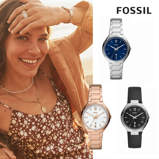 FOSSILFOSSIL 官方旗艦館 Ashtyn系列高雅玫篆刻女錶 不鏽鋼/皮革錶帶手錶 36MM(多色可選)