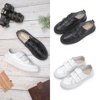【FUFA Shoes 富發牌】雙帶魔鬼氈真皮休閒鞋-全黑/全白 8059L(女鞋/休閒鞋/真皮鞋/小白鞋/真皮休閒鞋)