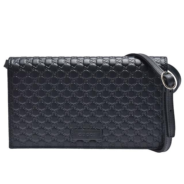 【GUCCI 古馳】經典Guccissima壓紋牛皮拉鍊手拿/斜背包(黑466507-BMJ1G-1000)