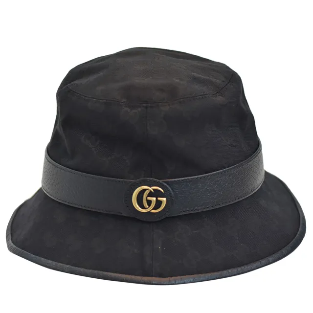 GUCCI 古馳】經典GG LOGO帆布皮革飾邊漁夫帽(黑576587-4HG53-1060 