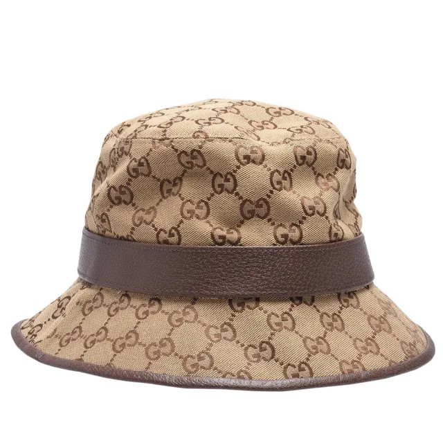 【GUCCI 古馳】經典GG LOGO帆布皮革飾邊漁夫帽(576587-4HG62-2564)