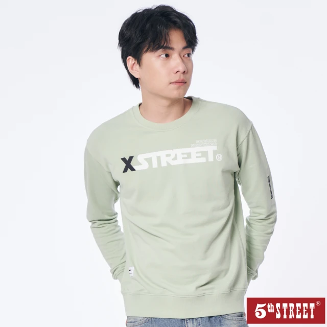 5th STREET 男裝印字條列長袖T恤-淺綠優惠推薦